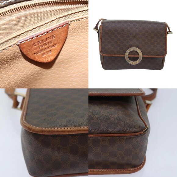 CELINE Macadam Canvas Shoulder Bag PVC Leather Brown Gold Auth 93829 - Picture 14 of 14
